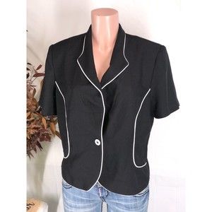 Perceptions Womens Blazer Jacket Sz  16 Black Button-Up Short Sleeve